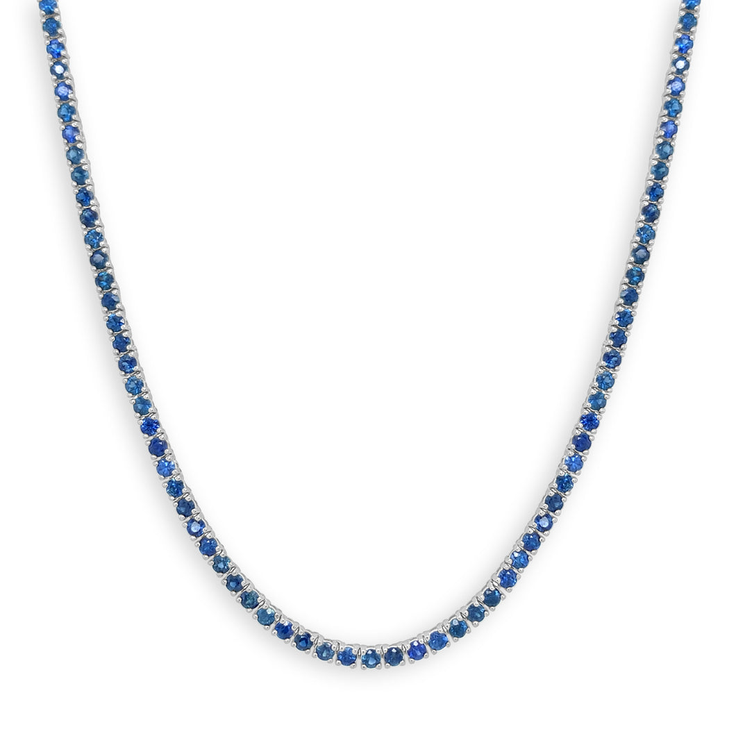 14K White Gold Sapphire Tennis Necklace 16