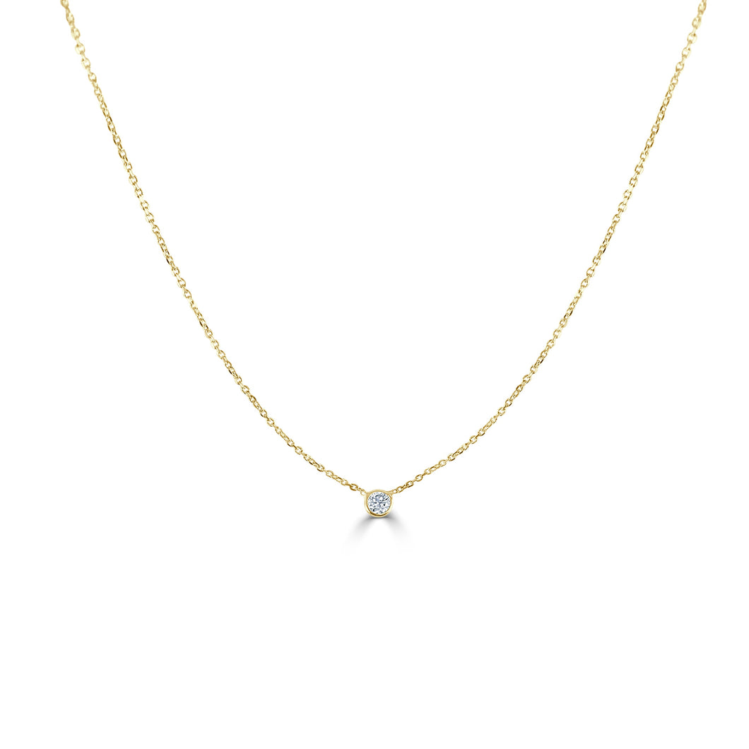 14K Gold Diamond Bezel Set Necklace