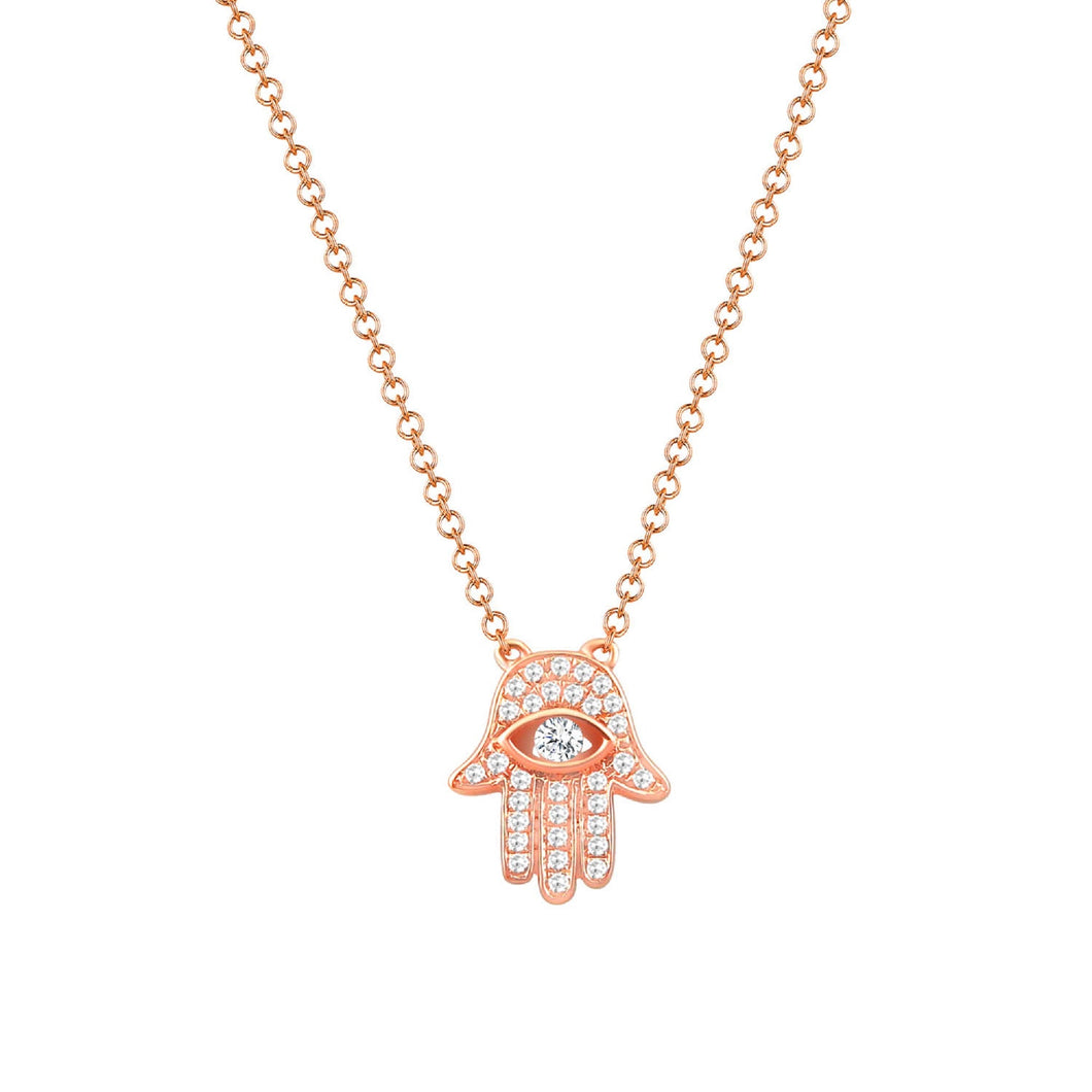 14K Gold Hamsa Hand of Gd Diamond Necklace