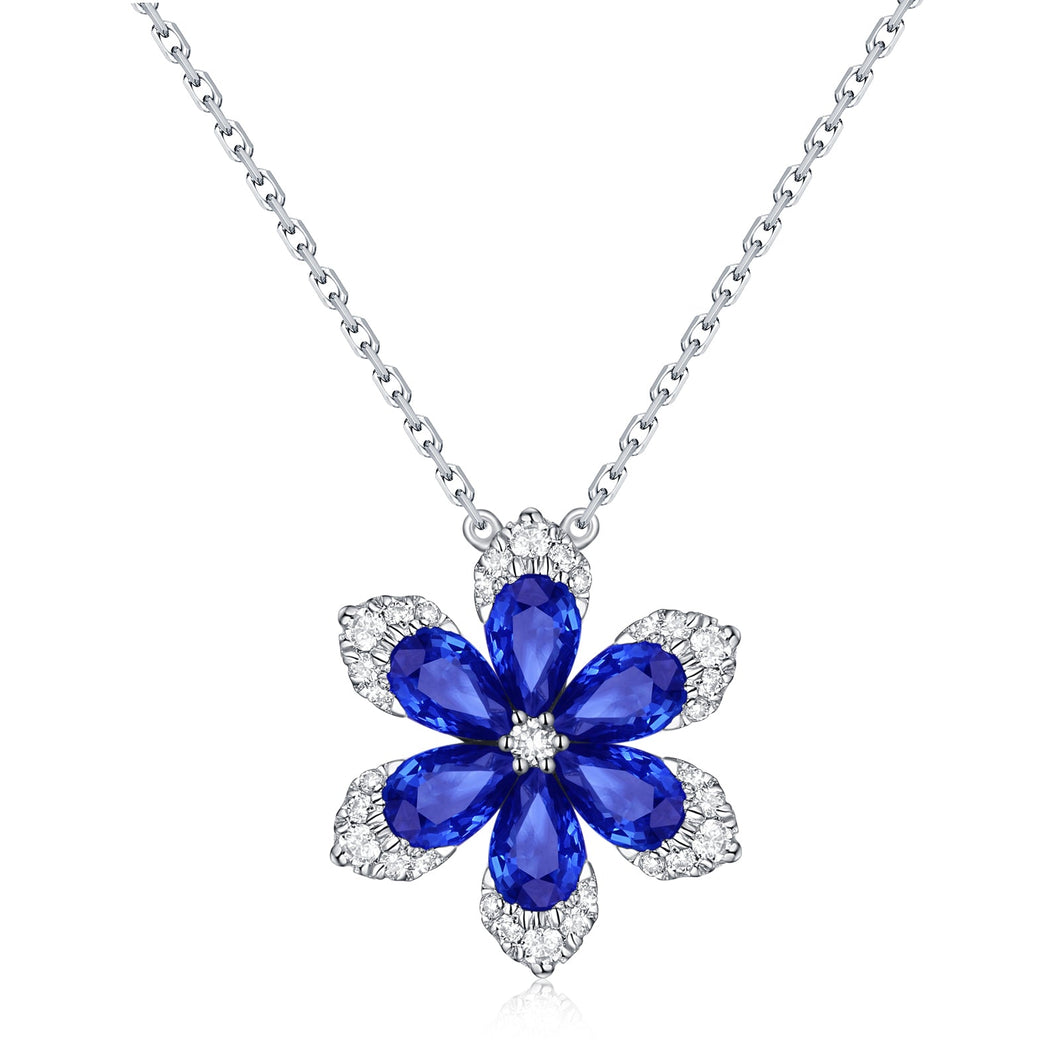 14K Gold Sapphire & Diamond Flower Pendant