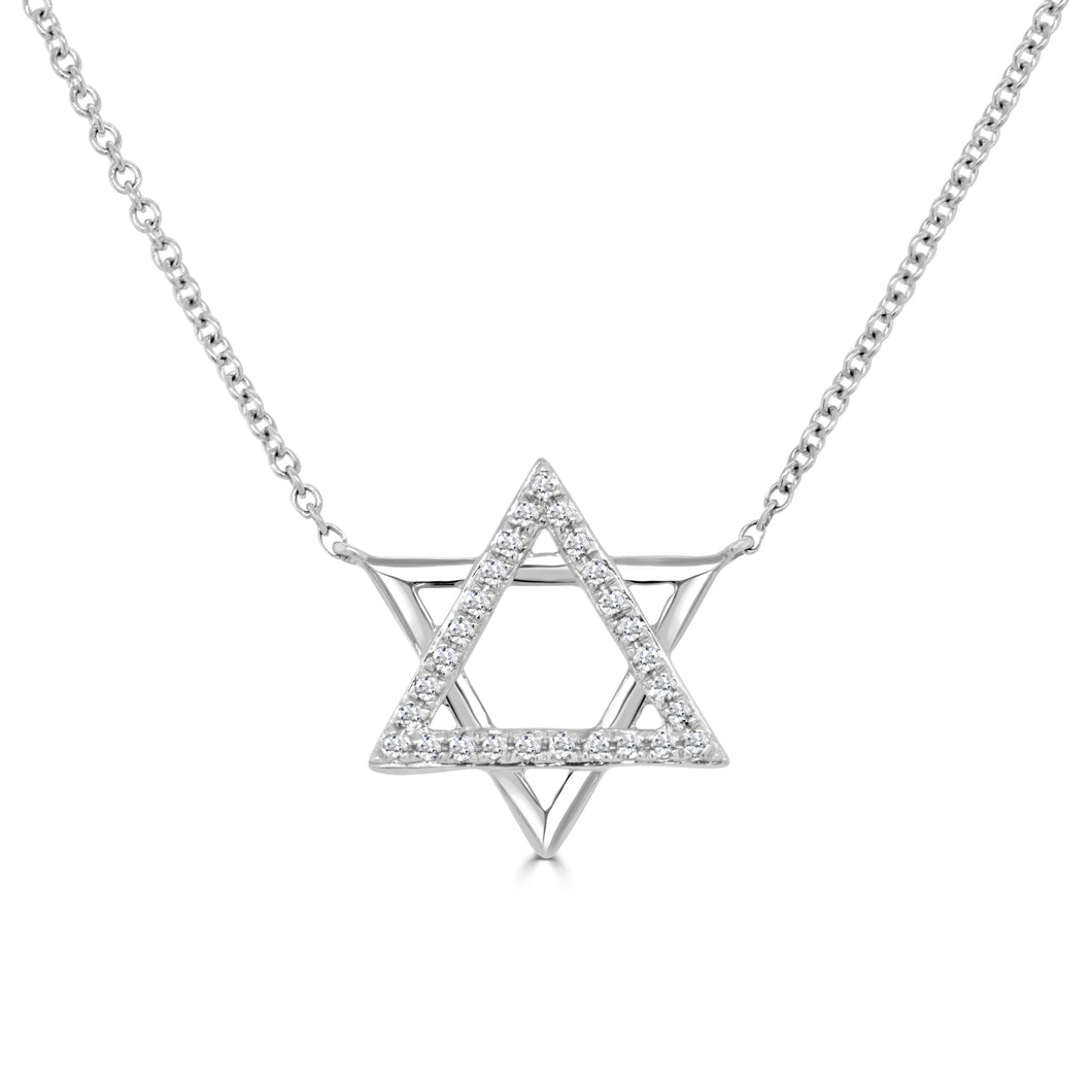 14K Gold Diamond Star Of David Necklace