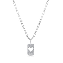 Load image into Gallery viewer, 14K Gold Diamond Open Heart Dog tag Necklace 18&quot;
