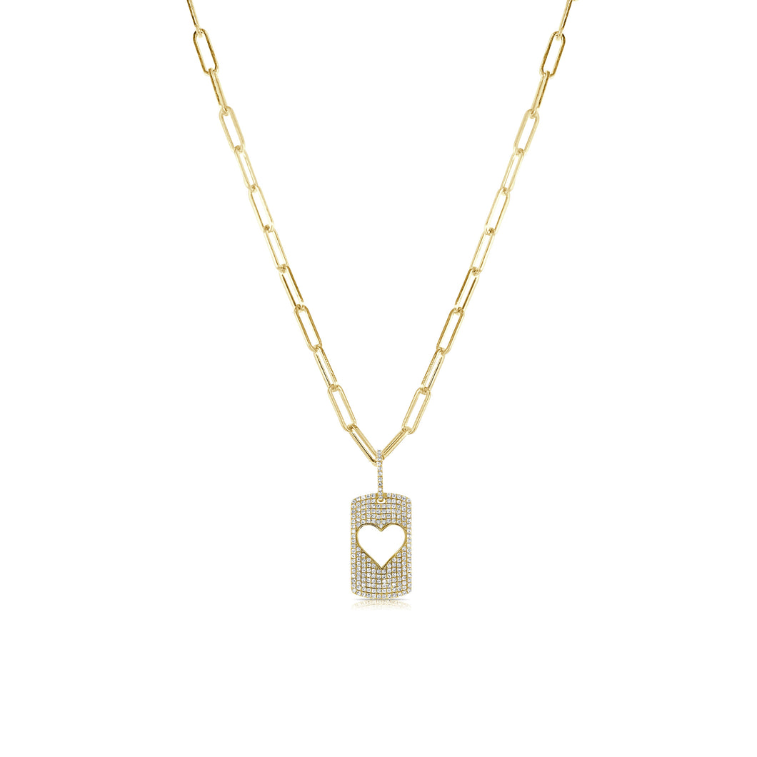 14K Gold Diamond Open Heart Dog tag Necklace 18