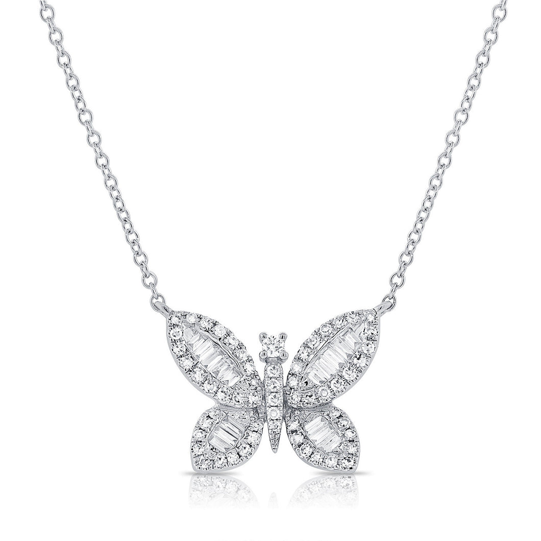 14K Gold Diamond Baguette Butterfly Pendant