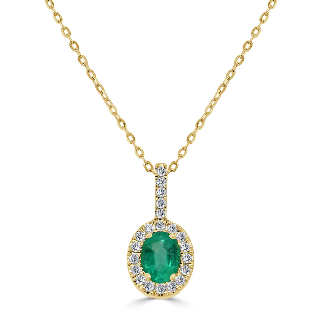 14K Yellow Gold Emerald & Diamond Pendant