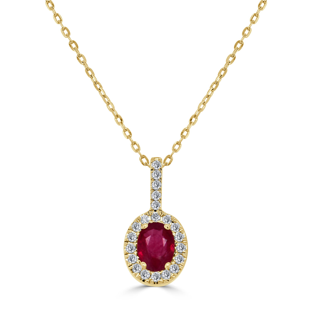 14K Yellow Gold Ruby & Diamond Pendant