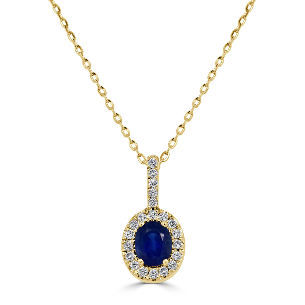 14K Yellow Gold Sapphire & Diamond Pendant