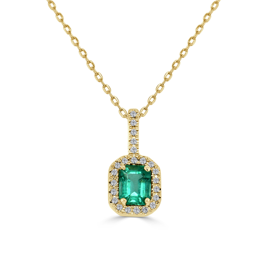 14K Yellow Gold Emerald & Diamond Pendant