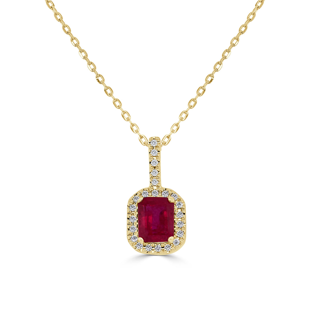 14K Yellow Gold Ruby & Diamond Pendant