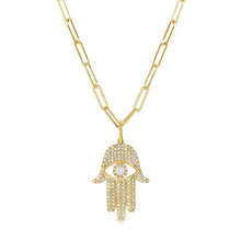 Load image into Gallery viewer, 14K Gold Diamond Hamsa Charm 1&quot;
