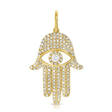 Load image into Gallery viewer, 14K Gold Diamond Hamsa Charm 1&quot;
