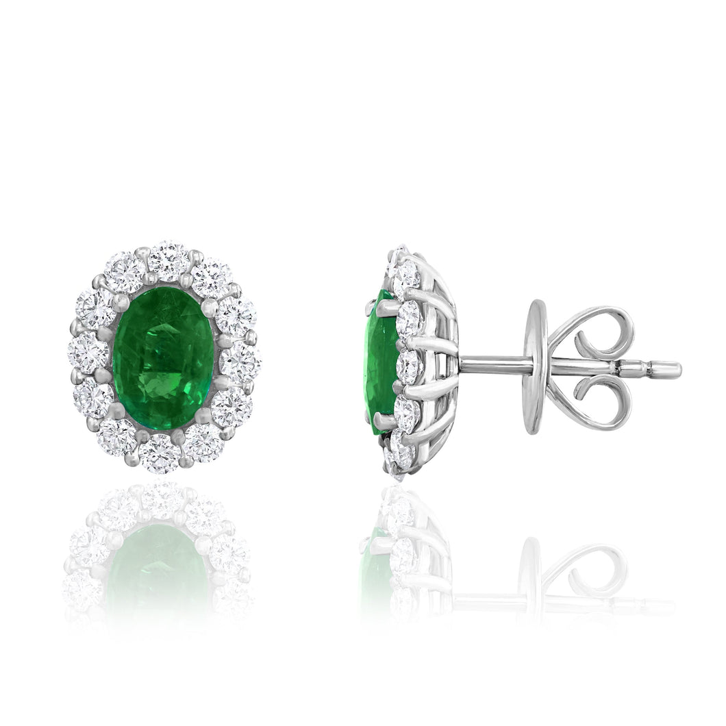 18K White Gold Emerald & Diamond Earrings