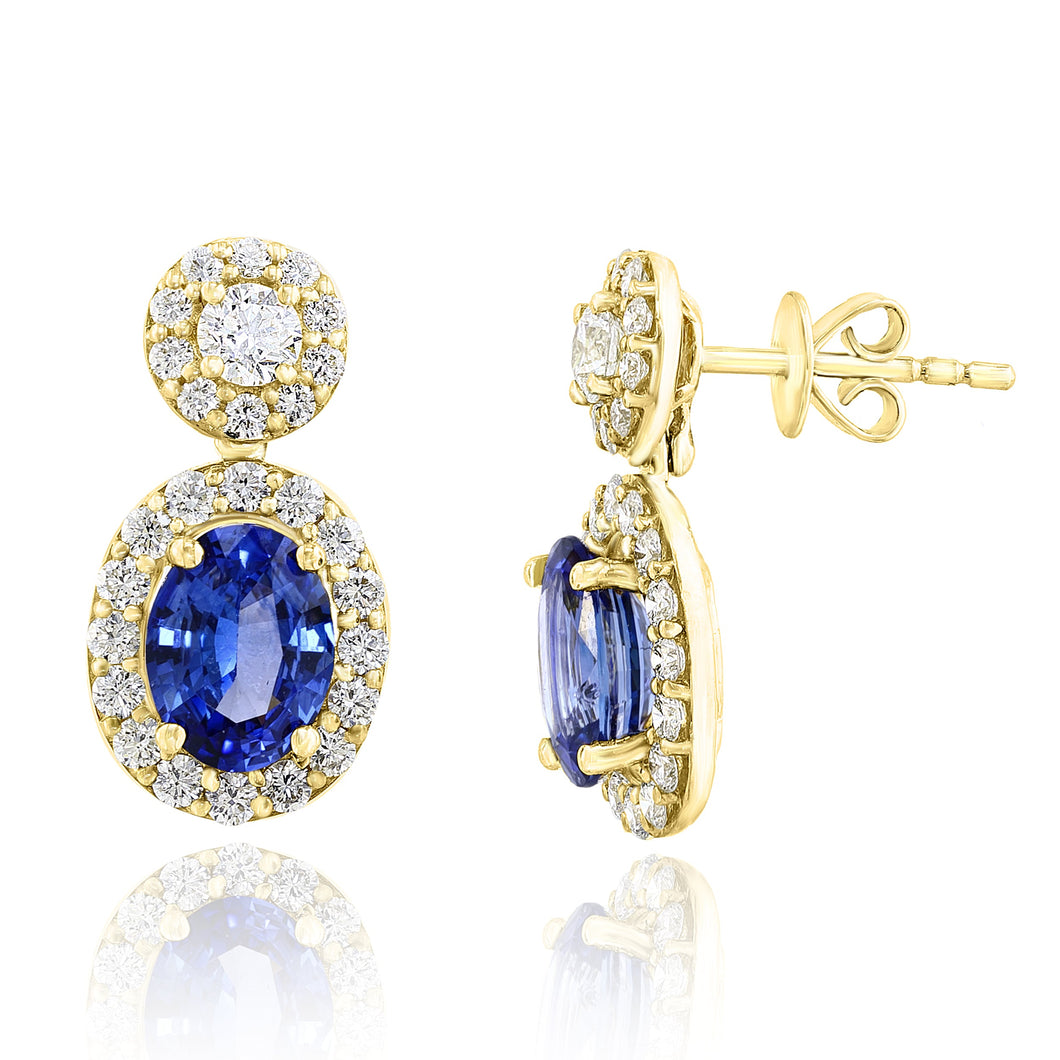 18K Yellow Gold Sapphire & Diamond Earrings