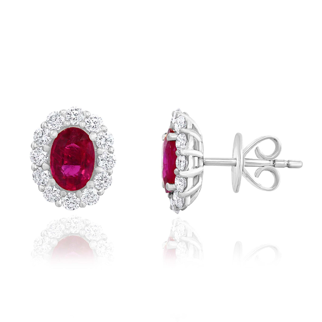 18K White Gold Ruby & Diamond Earrings