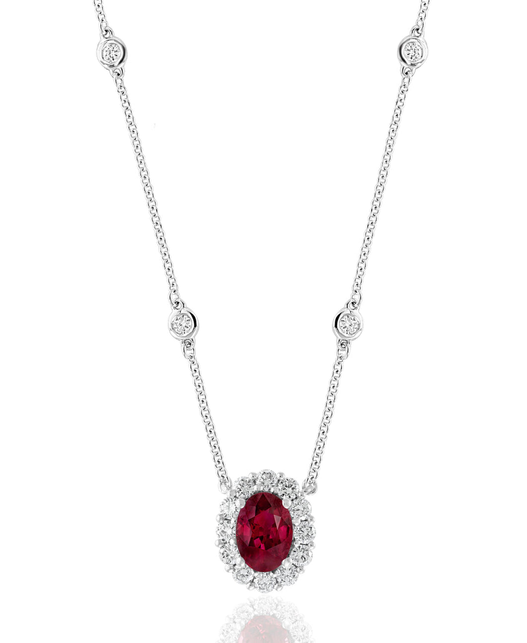 18K White Gold Burma Ruby & Diamond Pendant