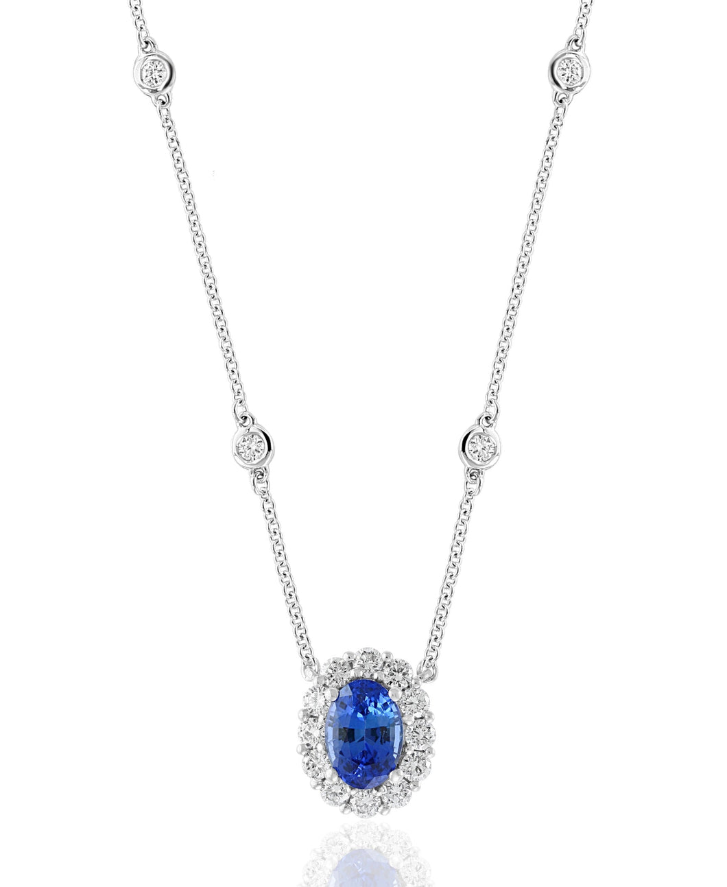 18K White Gold Sapphire & Diamond Pendant