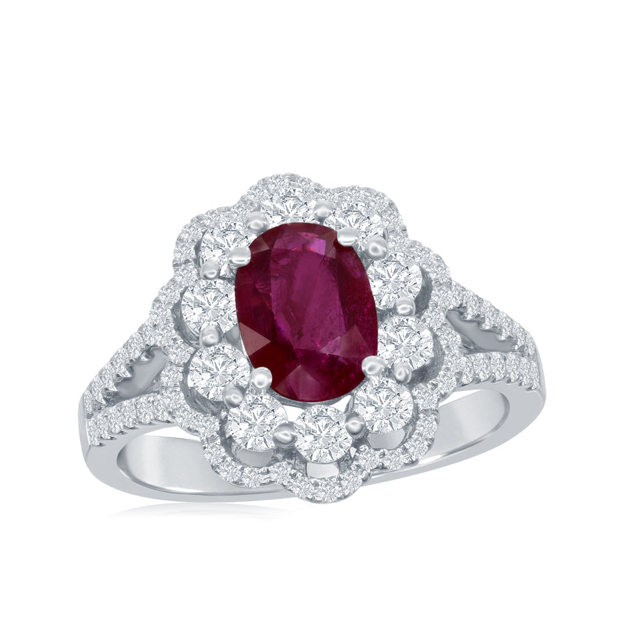 18K White Gold Ruby & Diamond Ring