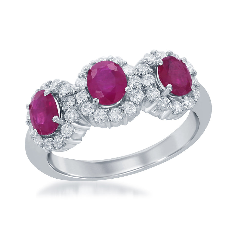 14K White Gold Ruby & Diamond Ring