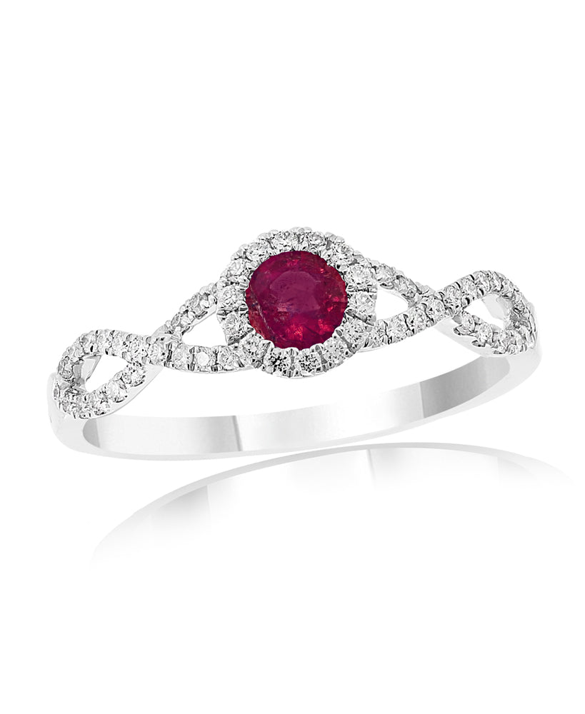 14K White Gold Ruby & Diamond Ring