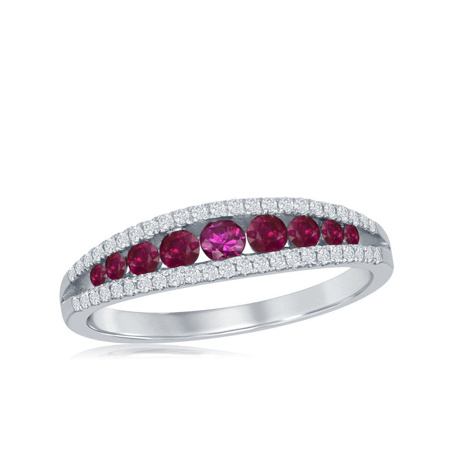 18K White Gold Ruby & Diamond Band