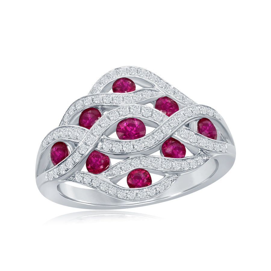 14K White Gold Ruby & Diamond Ring