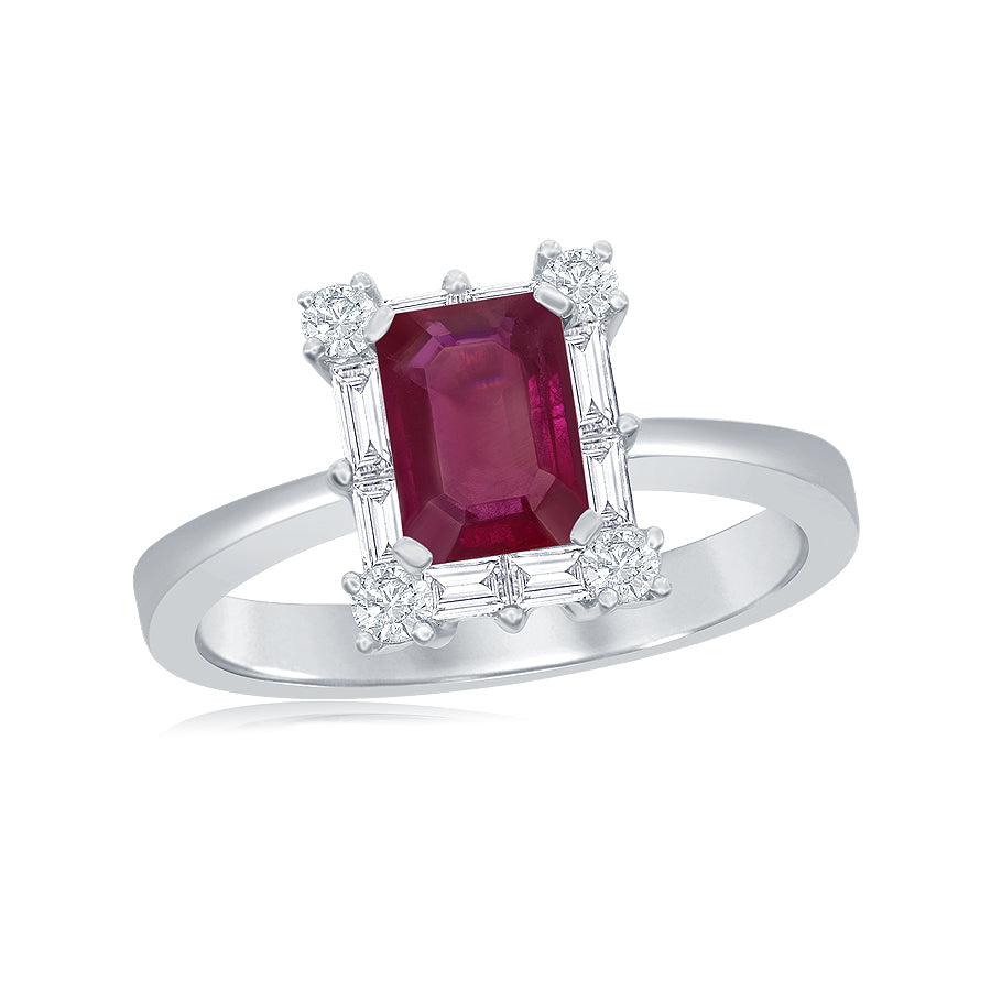 18K White Gold Ruby & Diamond Ring