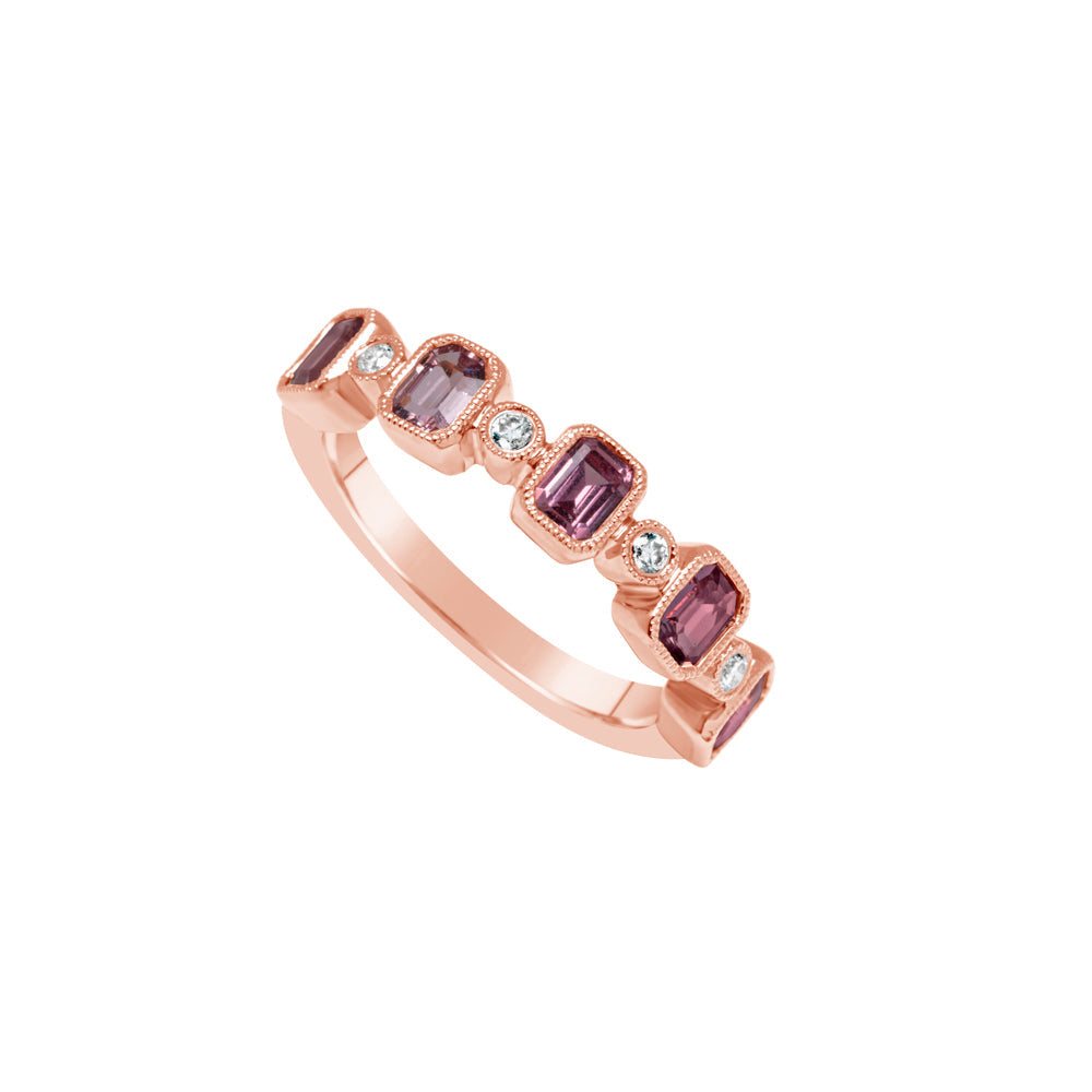 14K Rose Gold Pink Sapphire & Diamond Band