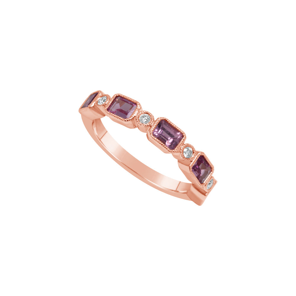 14K Rose Gold Pink Sapphire & Diamond Band