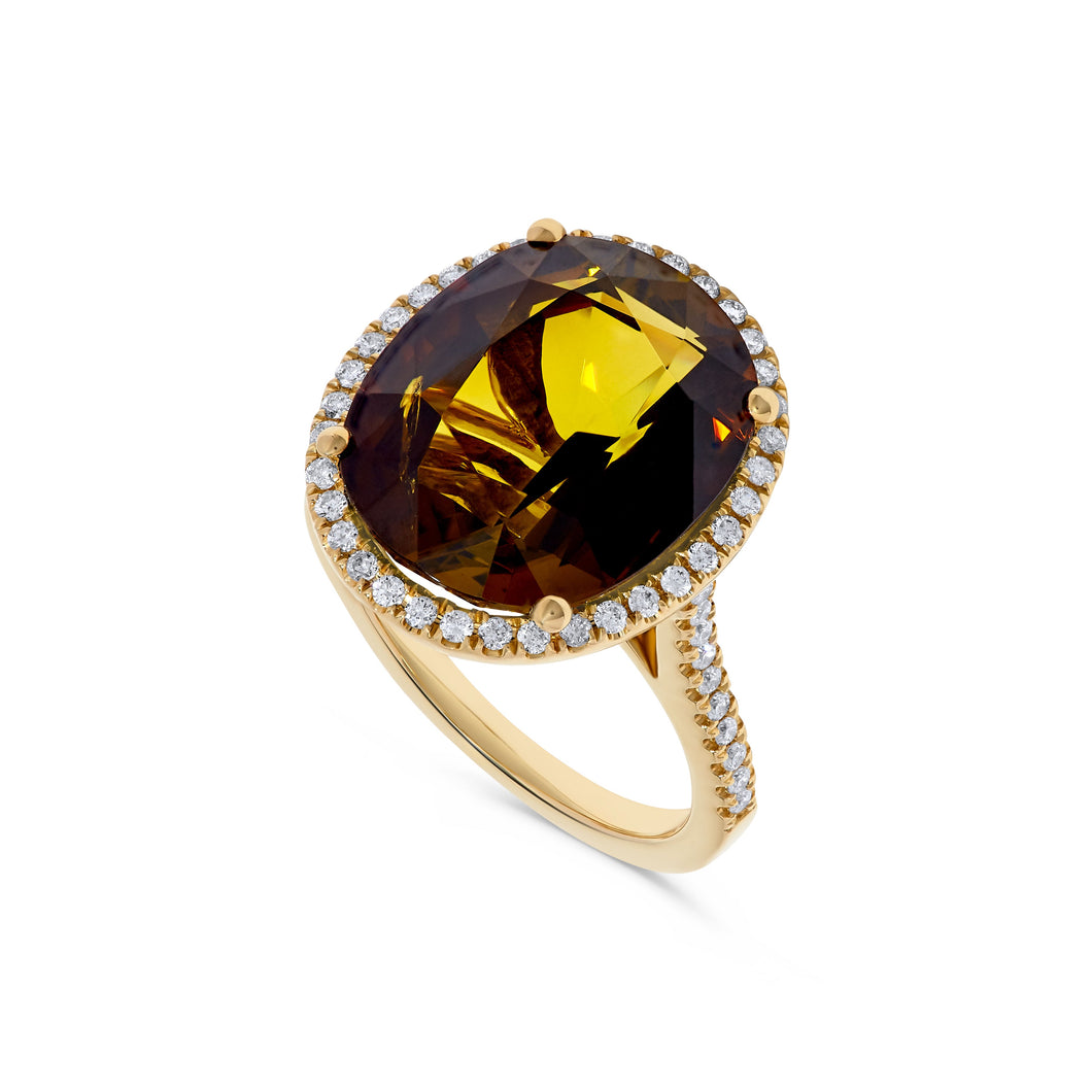 14K Yellow Gold Dravite Tourmaline & Diamond Ring