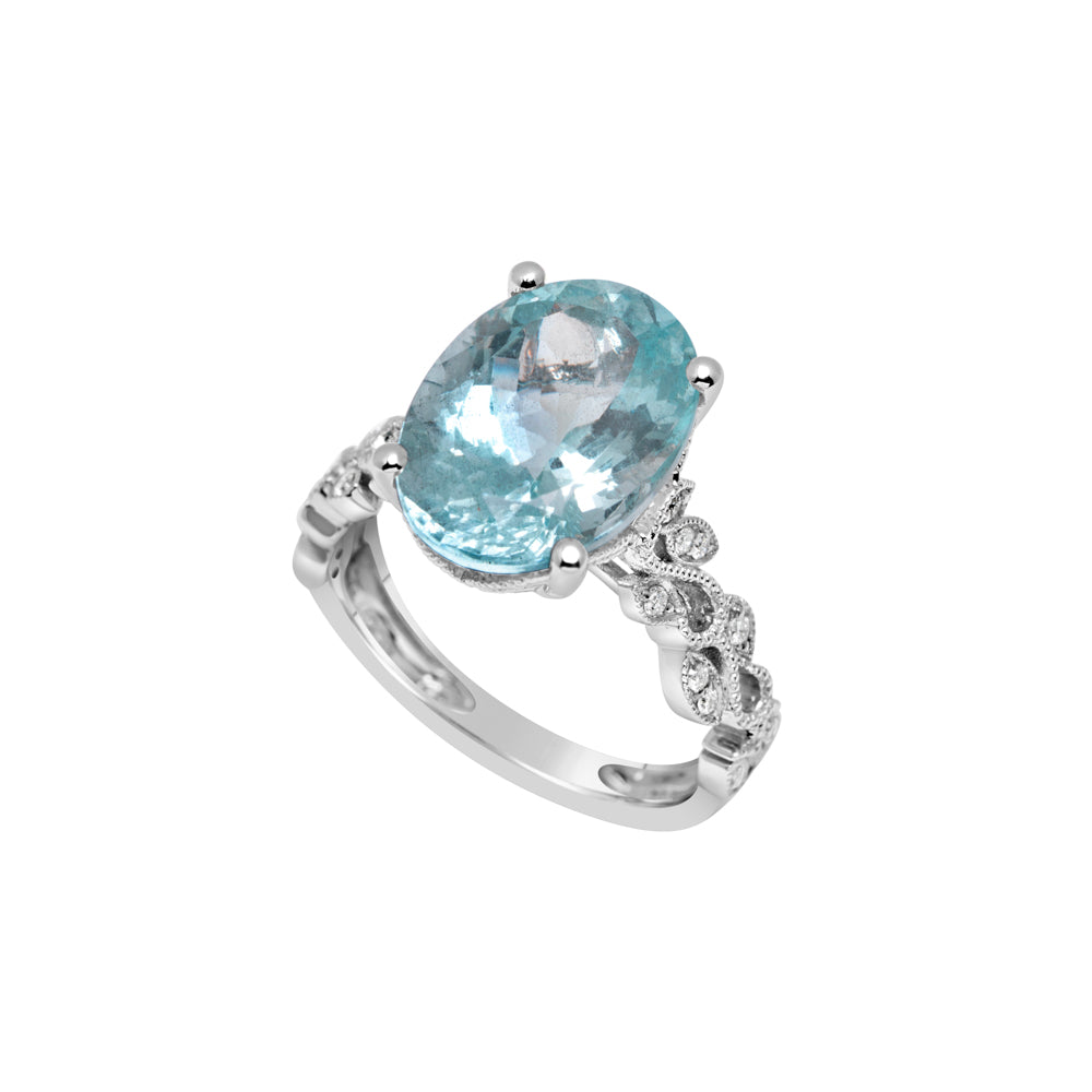 14K White Gold Aquamarine & Diamond Ring