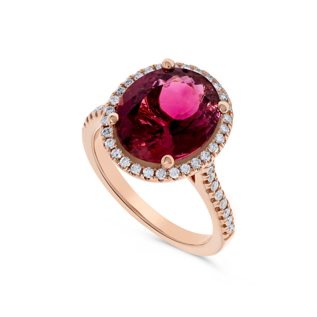 14K Rose Gold Rubellite & Diamond Ring