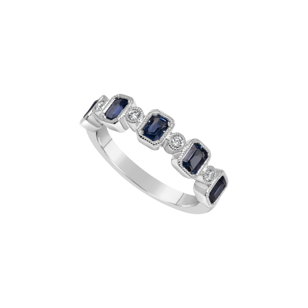 14K White Gold Blue Sapphire & Diamond Band