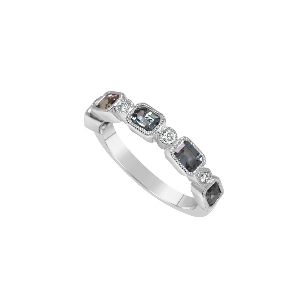 14K White Gold Teal Sapphire & Diamond Band