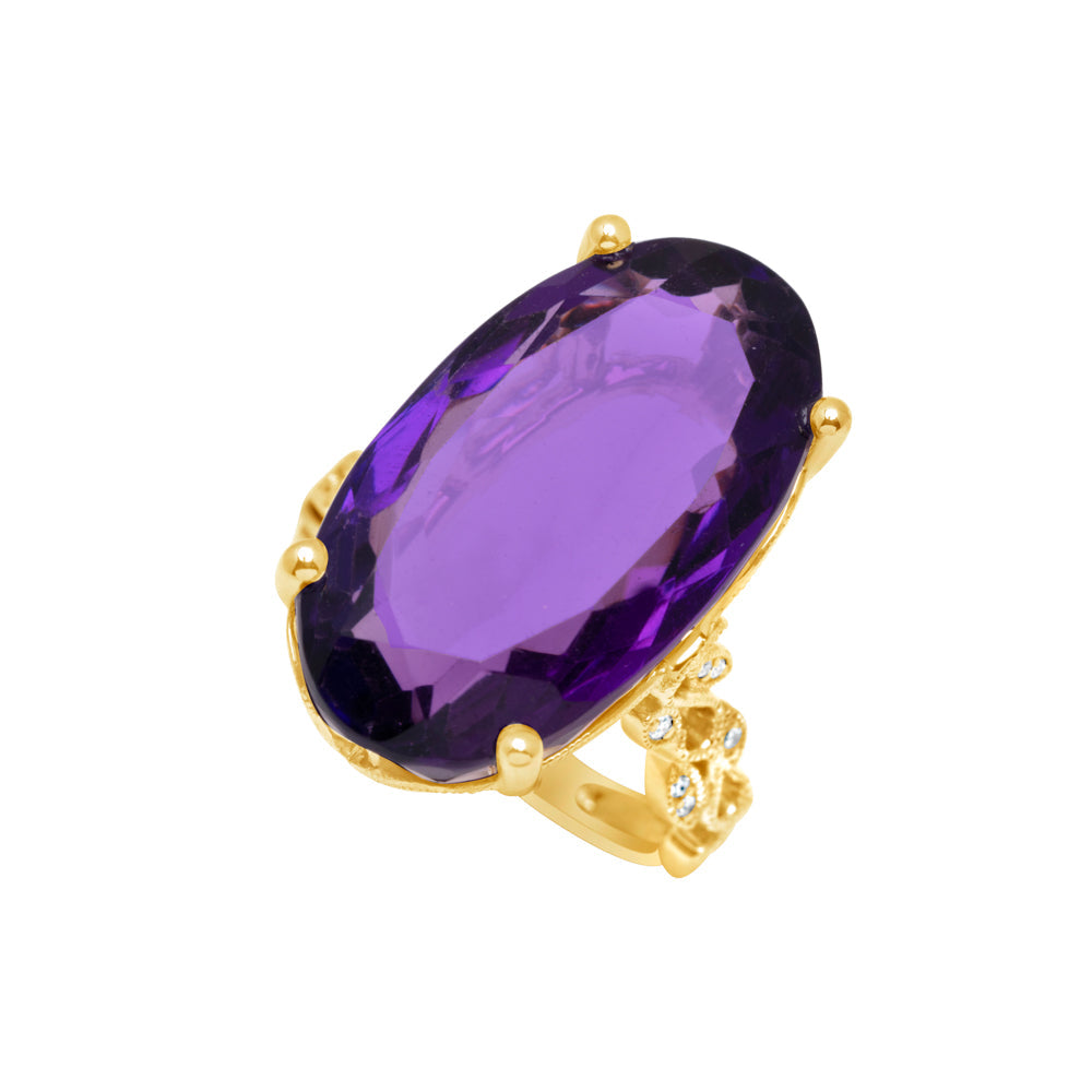 14K Yellow Gold Amethyst & Diamond Ring