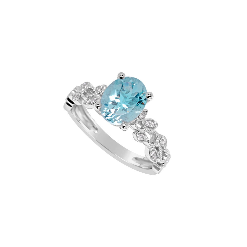 14K White Gold Aquamarine & Diamond Ring