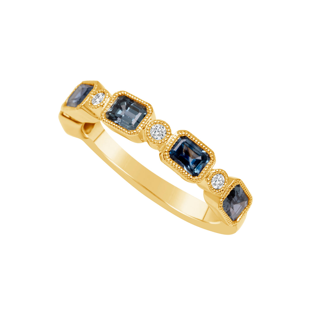 14K Yellow Gold Teal Sapphire & Diamond Ring