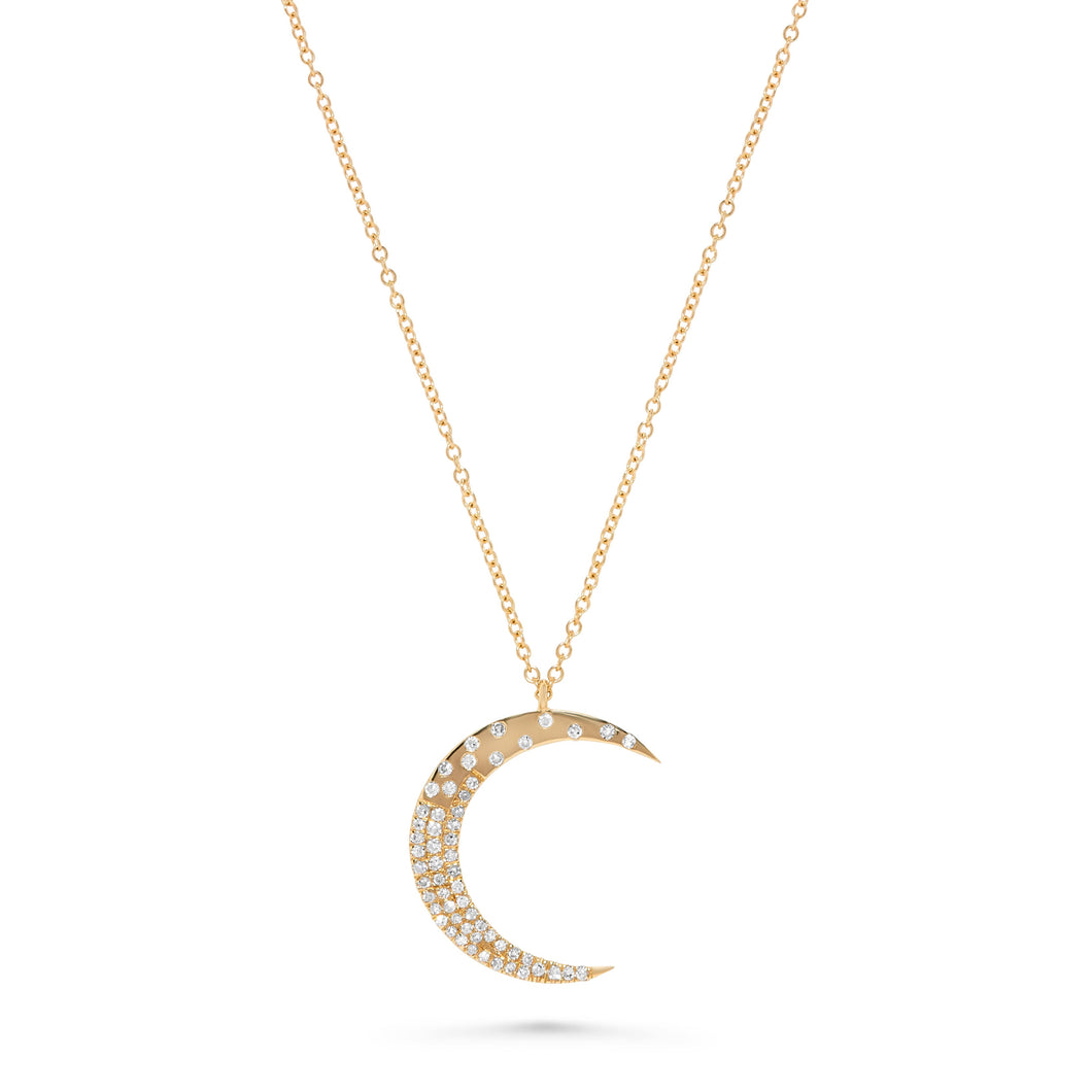 14K Gold Diamond Moon Necklace