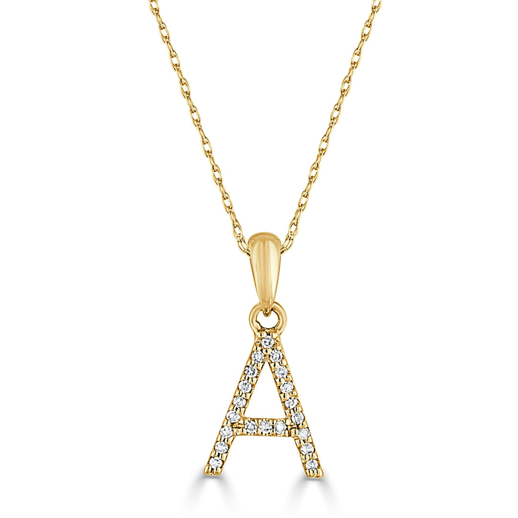 14k Yellow Gold & Diamond Small A-Z Initial Necklace