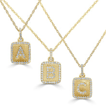 Load image into Gallery viewer, 14K Gold Small Diamond Square Initial Pendant with Adjustable 16-18&quot; Chain
