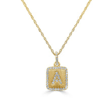 Load image into Gallery viewer, 14K Gold Small Diamond Square Initial Pendant with Adjustable 16-18&quot; Chain
