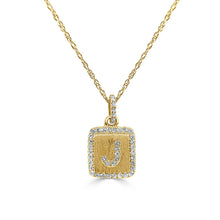 Load image into Gallery viewer, 14K Gold Small Diamond Square Initial Pendant with Adjustable 16-18&quot; Chain
