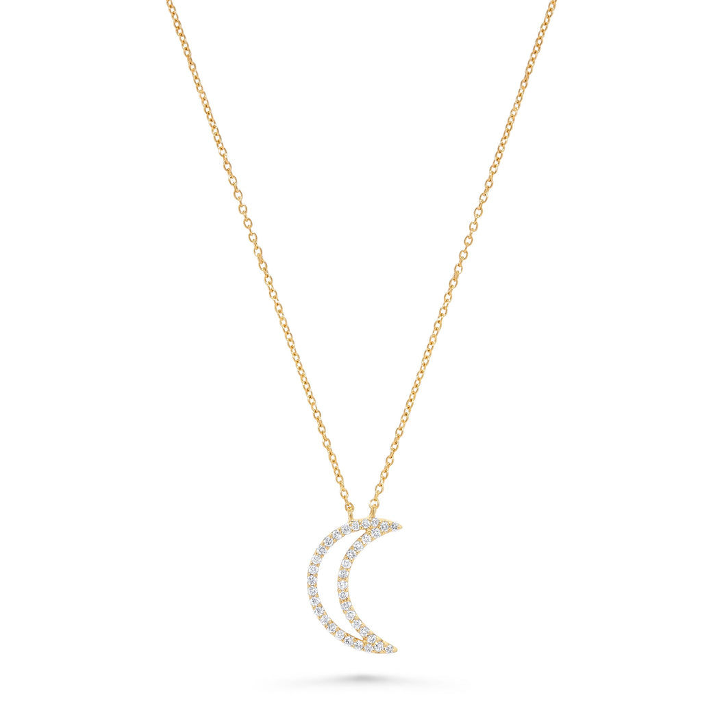 14K Gold Diamond Moon Pendant