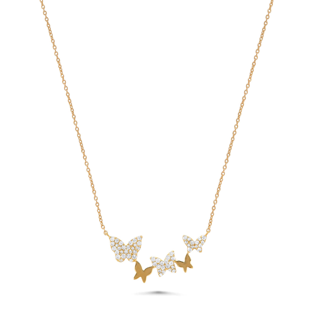 14K Gold Diamond Butterfly Pendant