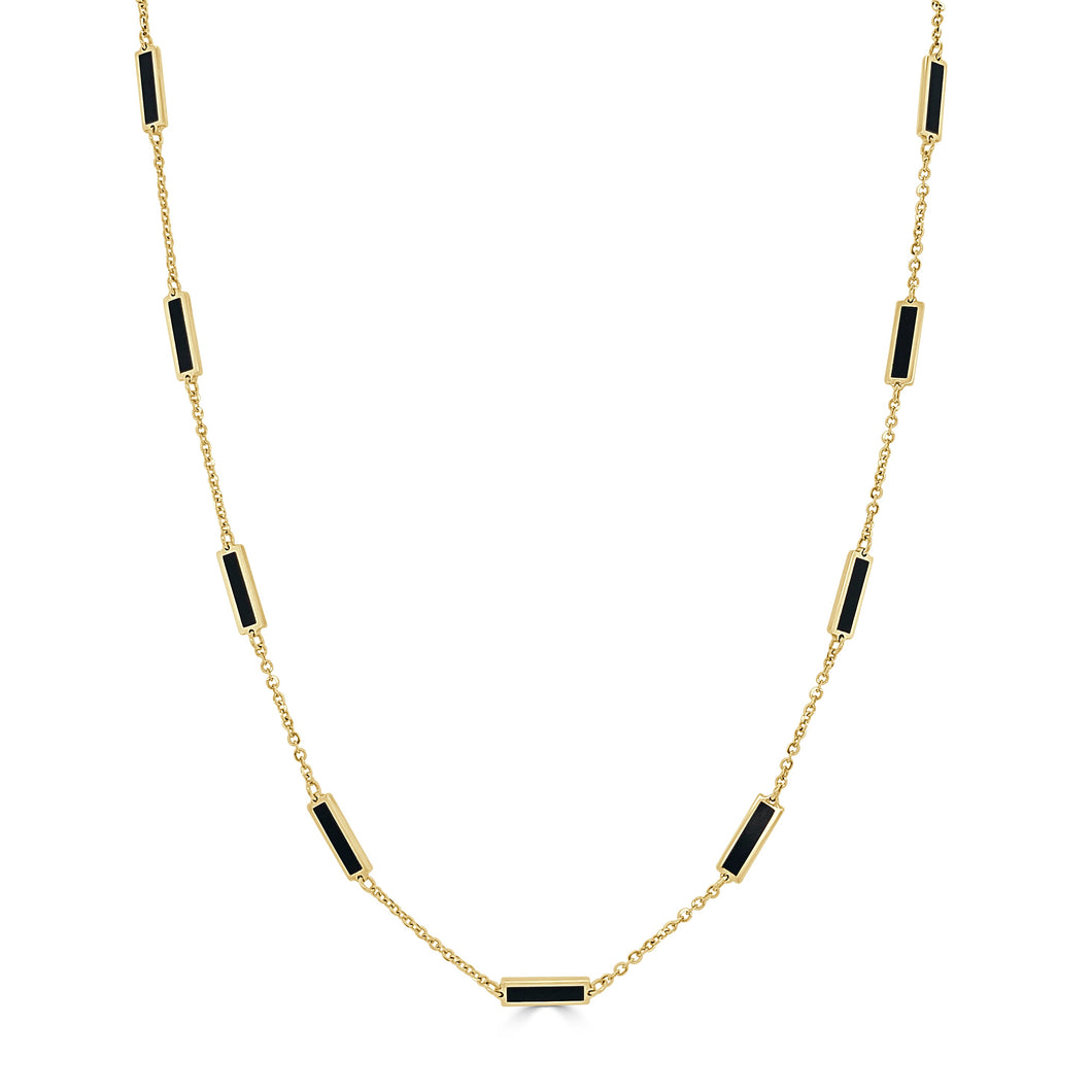 14k Gold & Onyx Station Bar Necklace