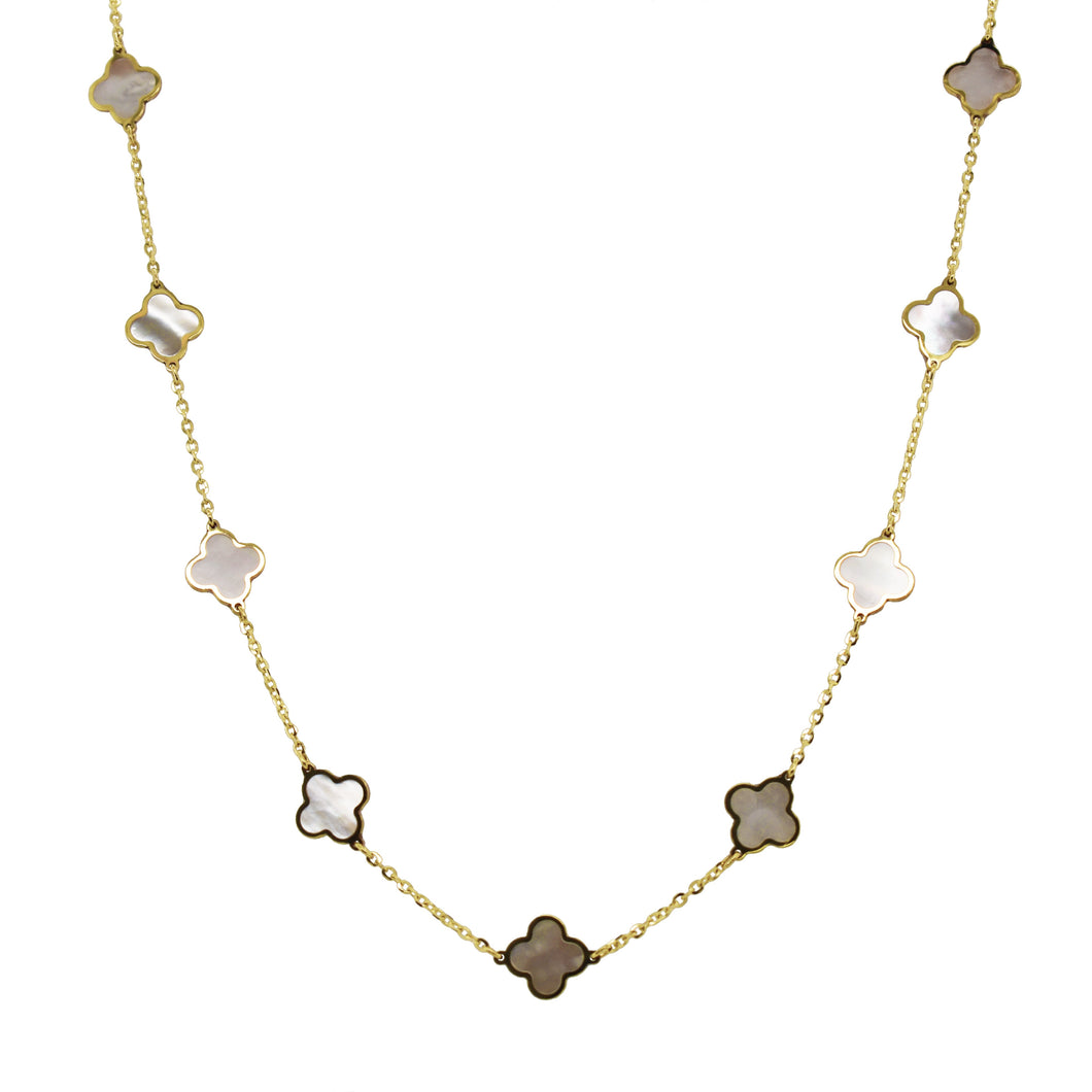 14K Yellow Gold Mother Of Pearl Clover Necklace