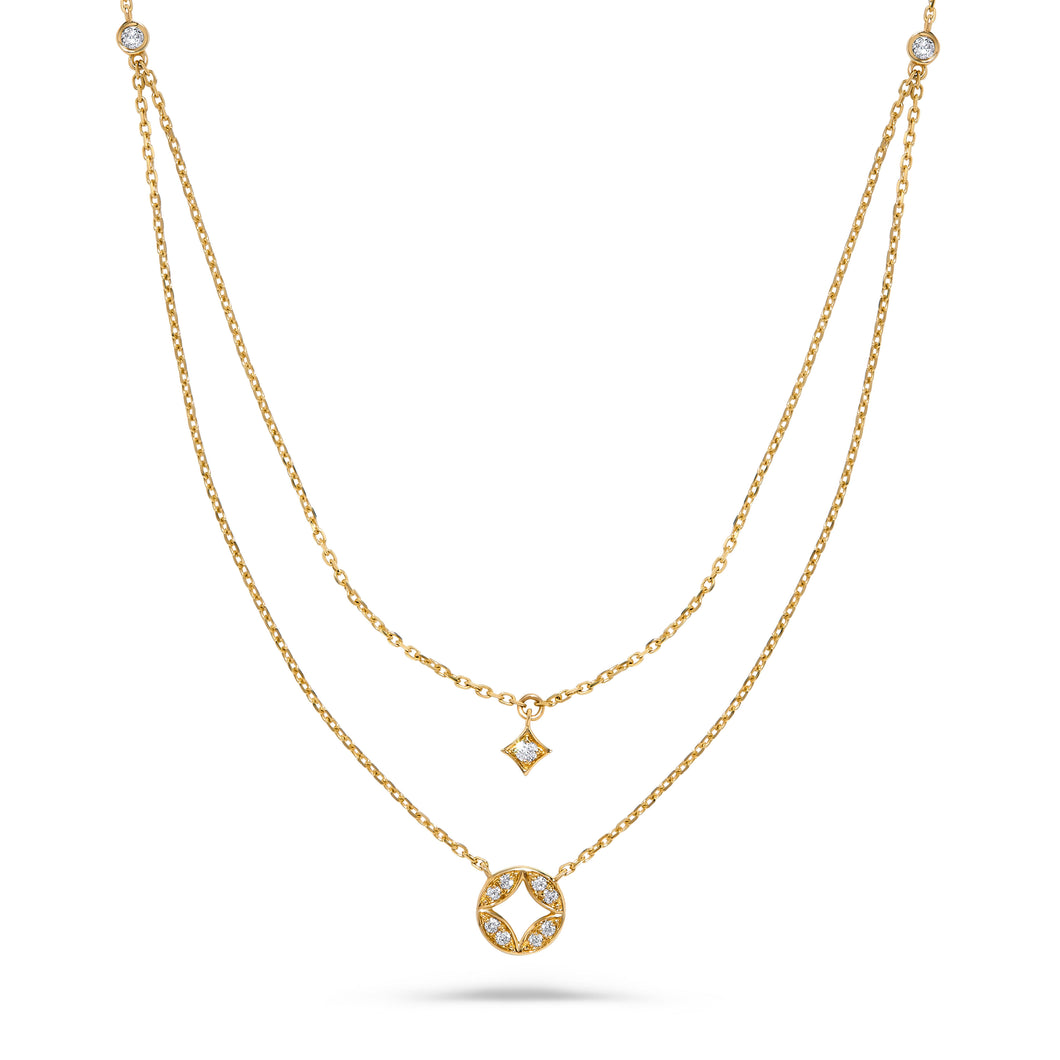 14K Gold Diamond Double Chain Necklace