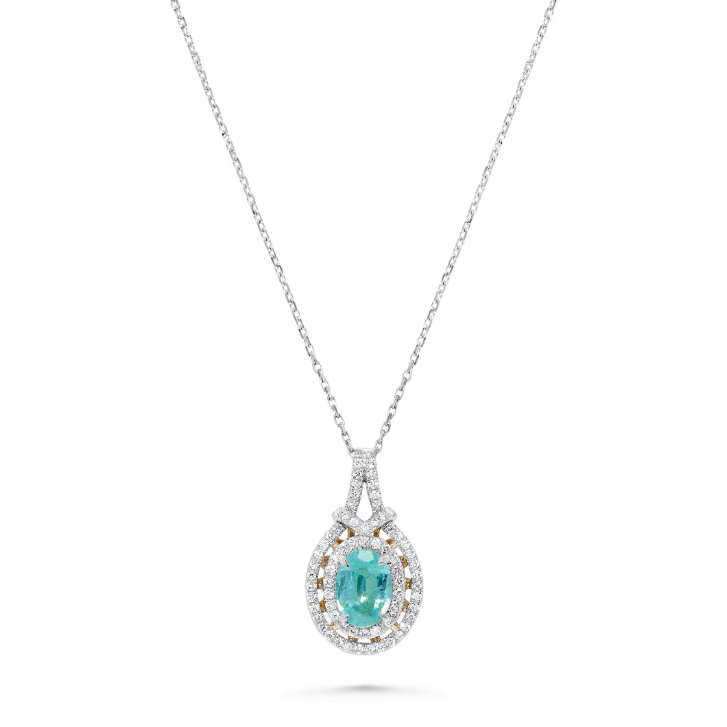 14K White Gold Paraiba Tourmaline & Diamond Pendant