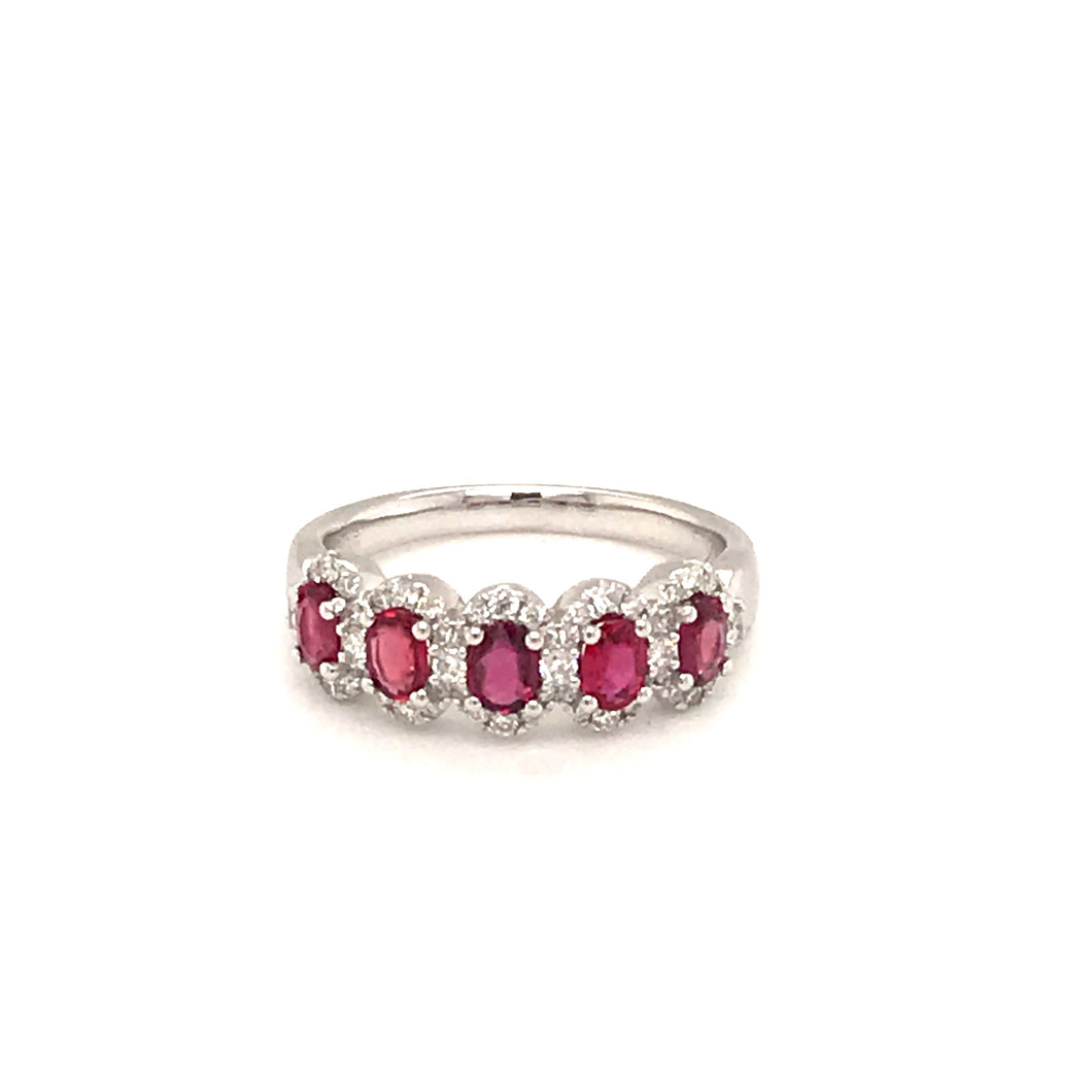 14K White Gold Ruby & Diamond Ring